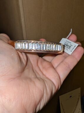 NWT Michael Kors Rose Gold Pave Brilliance Hinged Bangle Bracelet - MSRP $175